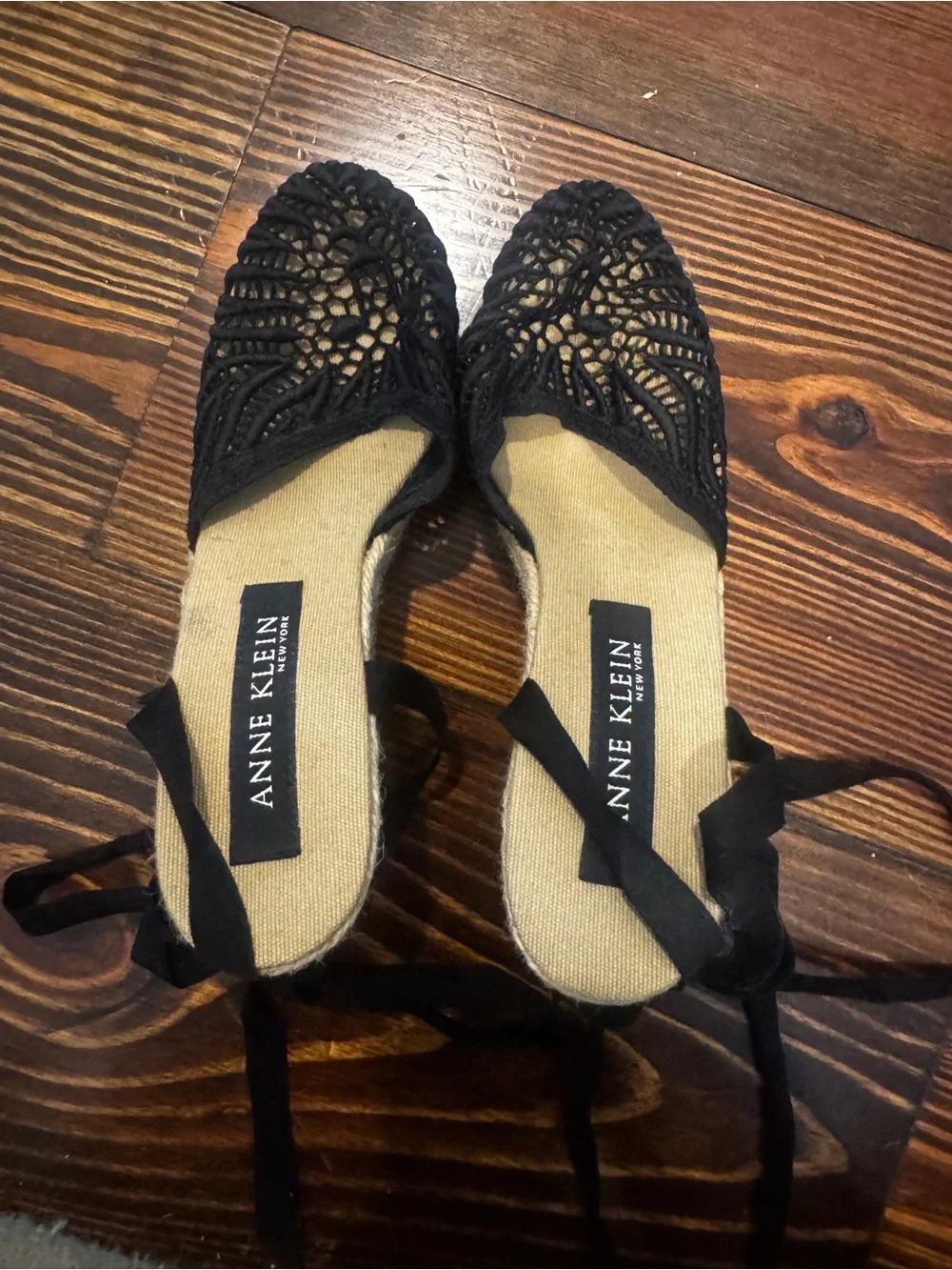 Women’s Anne Klein Black Lace-up Espadrille Wedges Size 36